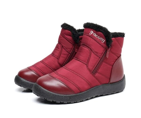 Burgundy Waterproof Winter Boots - Plush Lining with Side Zipper and Leather Accent - Image 29