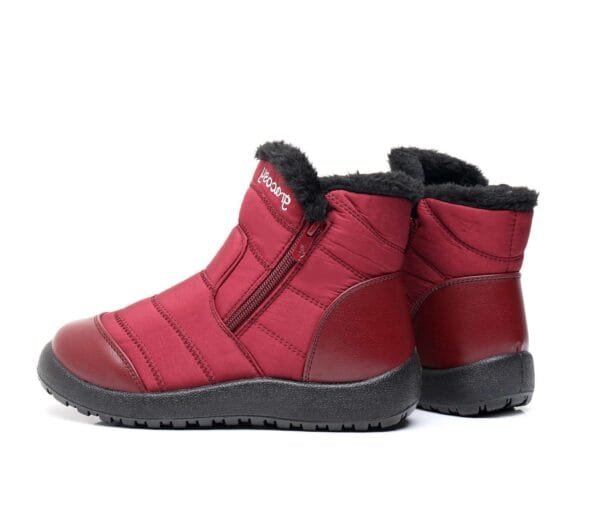 Burgundy Waterproof Winter Boots - Plush Lining with Side Zipper and Leather Accent - Image 30