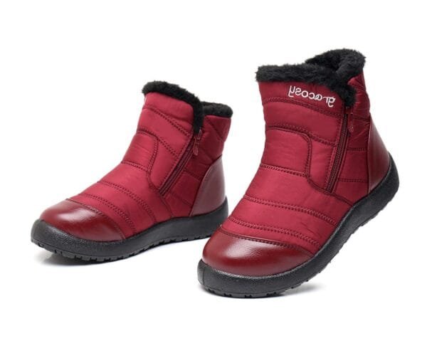 Burgundy Waterproof Winter Boots - Plush Lining with Side Zipper and Leather Accent - Image 31