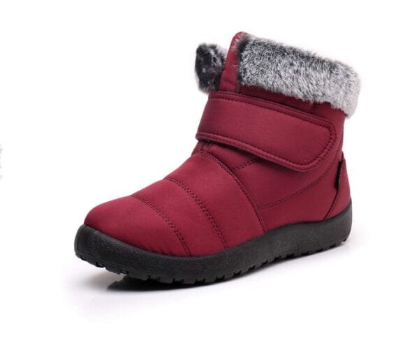 Burgundy Winter Boots - Plush Lining with Adjustable Strap and Fur Collar