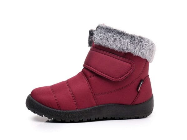 Burgundy Winter Boots - Plush Lining with Adjustable Strap and Fur Collar - Image 2