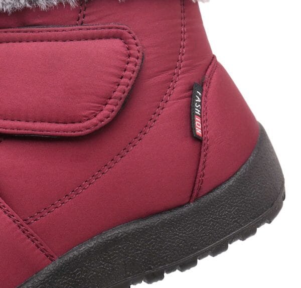 Burgundy Winter Boots - Plush Lining with Adjustable Strap and Fur Collar - Image 8