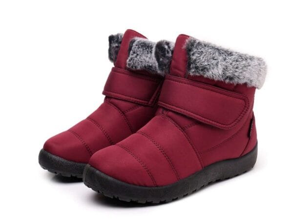 Burgundy Winter Boots - Plush Lining with Adjustable Strap and Fur Collar - Image 9