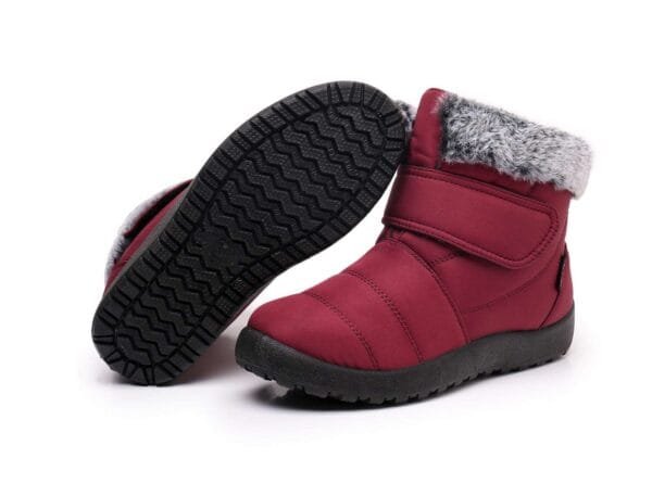 Burgundy Winter Boots - Plush Lining with Adjustable Strap and Fur Collar - Image 11